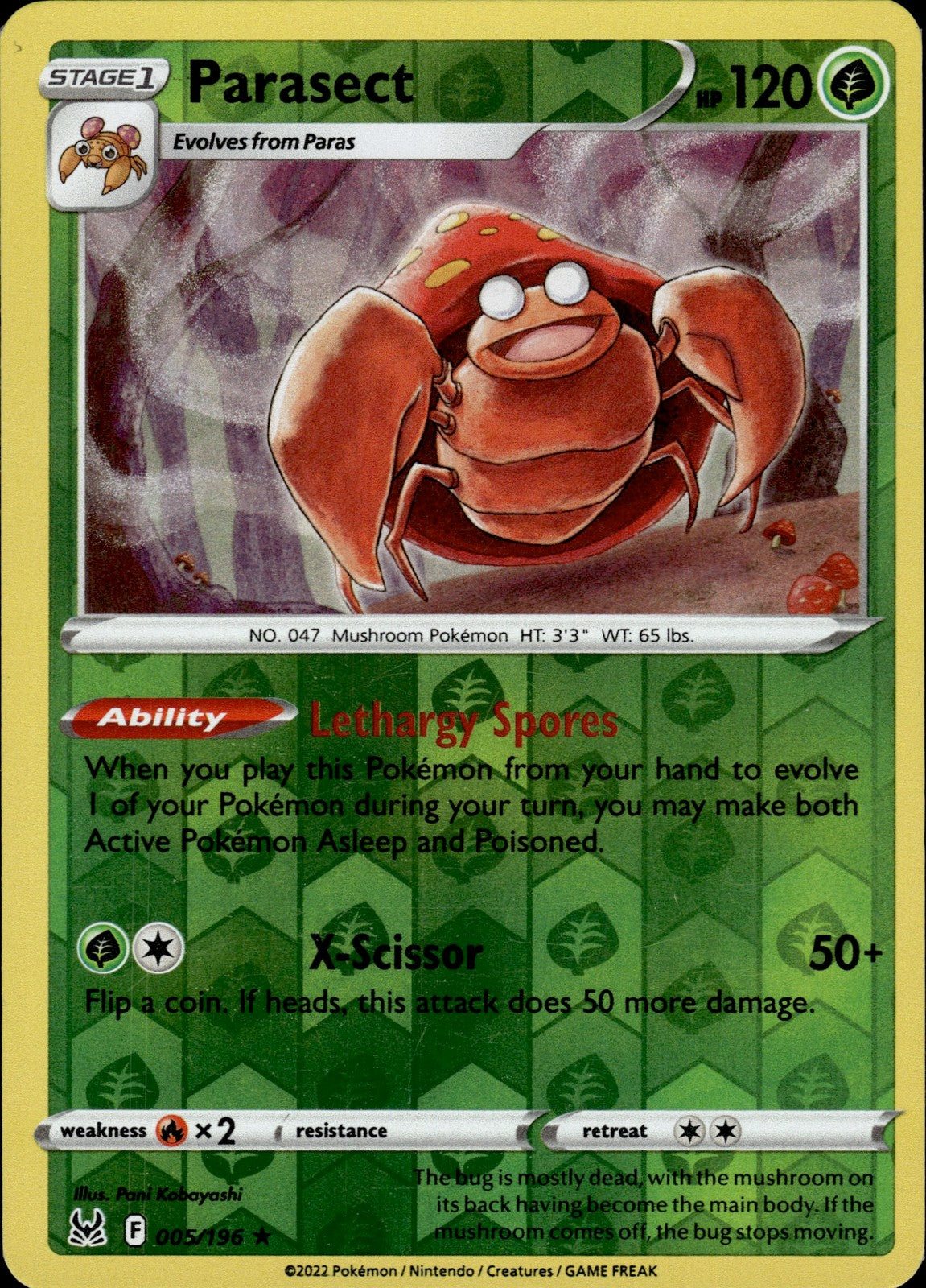 Parasect Reverse Holo Rare SWSH11: Lost Origin 005/196 NM