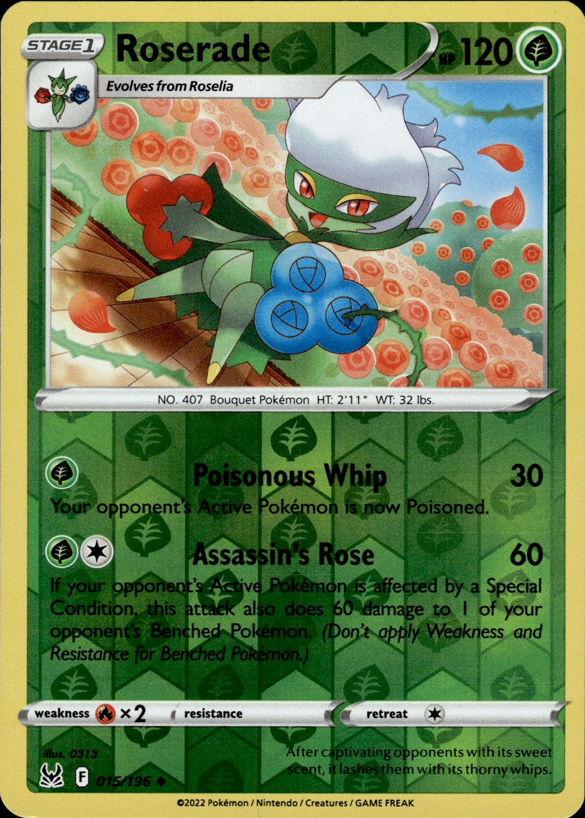 Roserade Reverse Holo Uncommon SWSH11: Lost Origin 015/196 NM