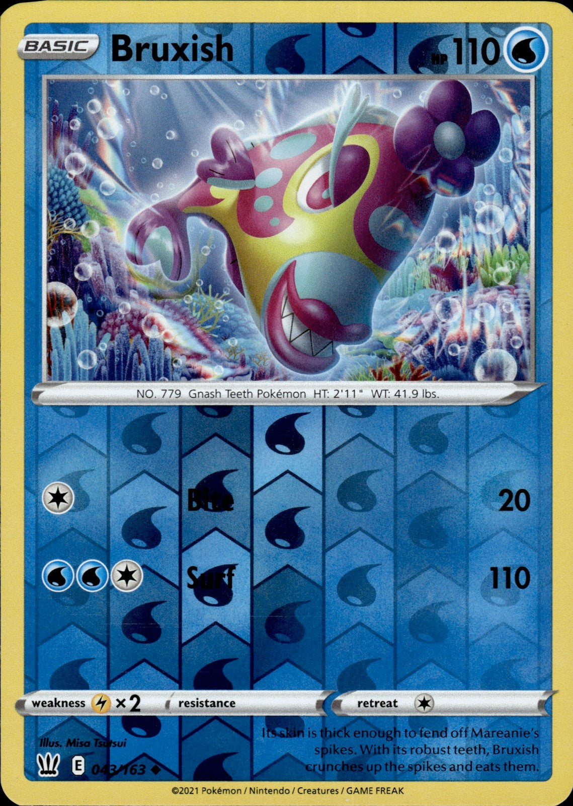 Bruxish Reverse Holo Uncommon SWSH05: Battle Styles 043/163 NM