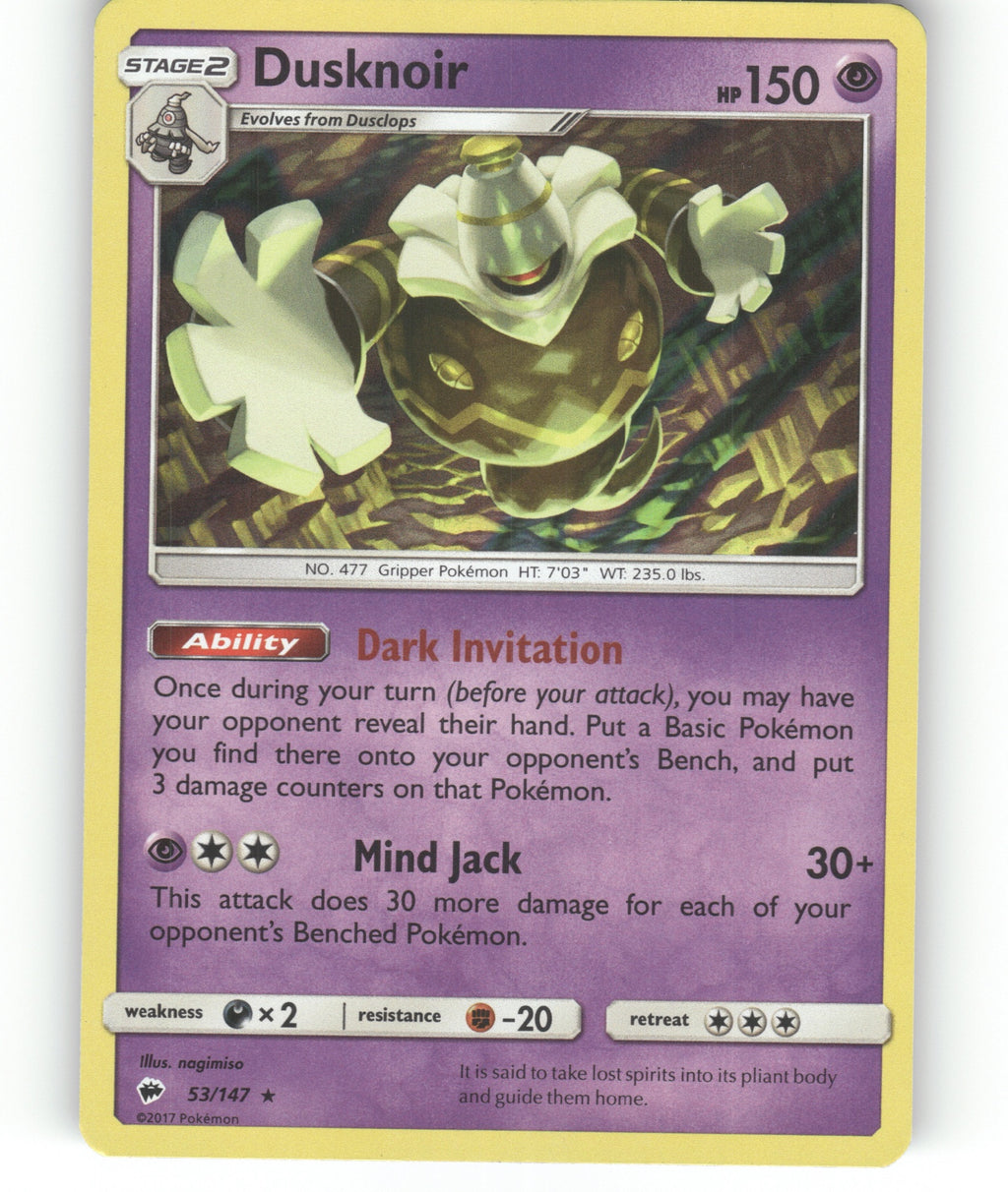 Dusknoir Holo Rare SM - Burning Shadows 53/147 NM