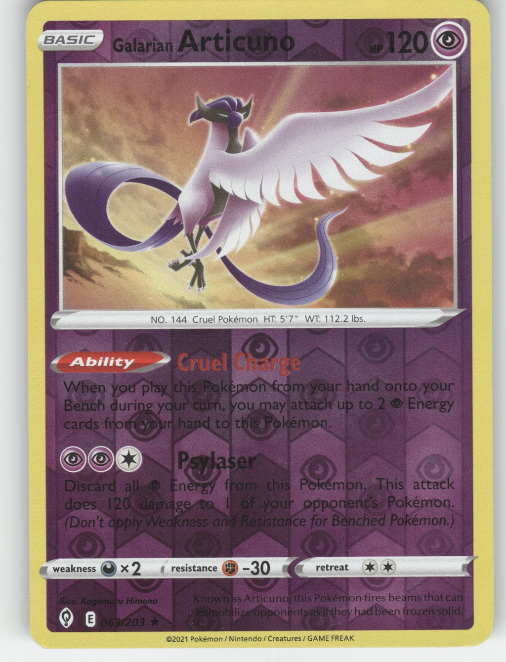 Galarian Articuno Reverse Holo Holo Rare SWSH07: Evolving Skies 063/203 NM
