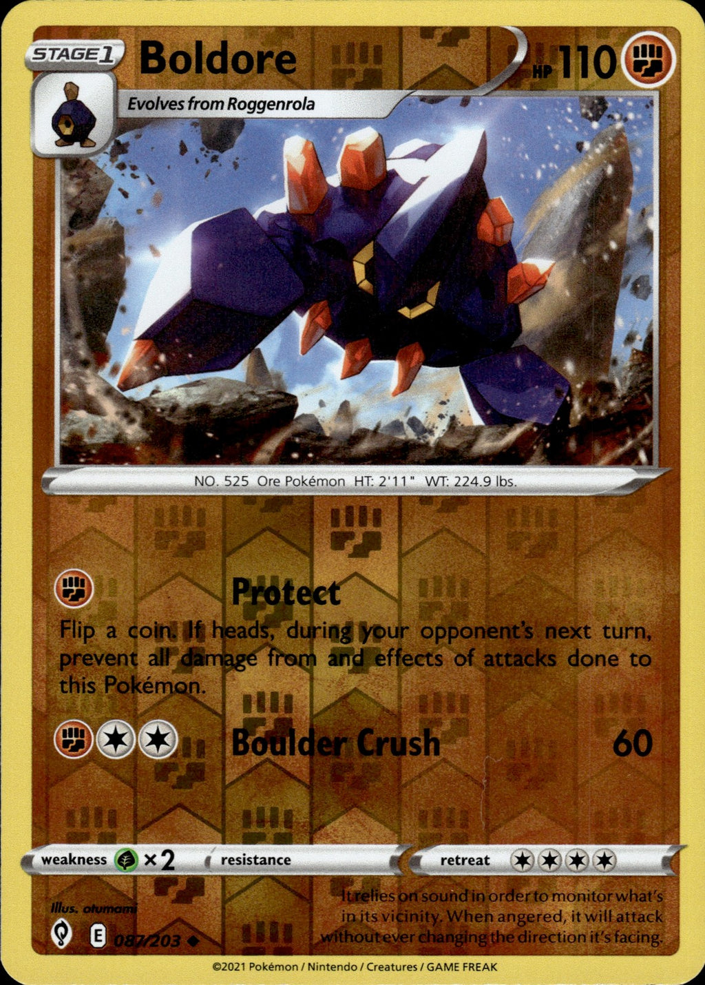 Boldore Reverse Holo Uncommon SWSH07: Evolving Skies 087/203 NM