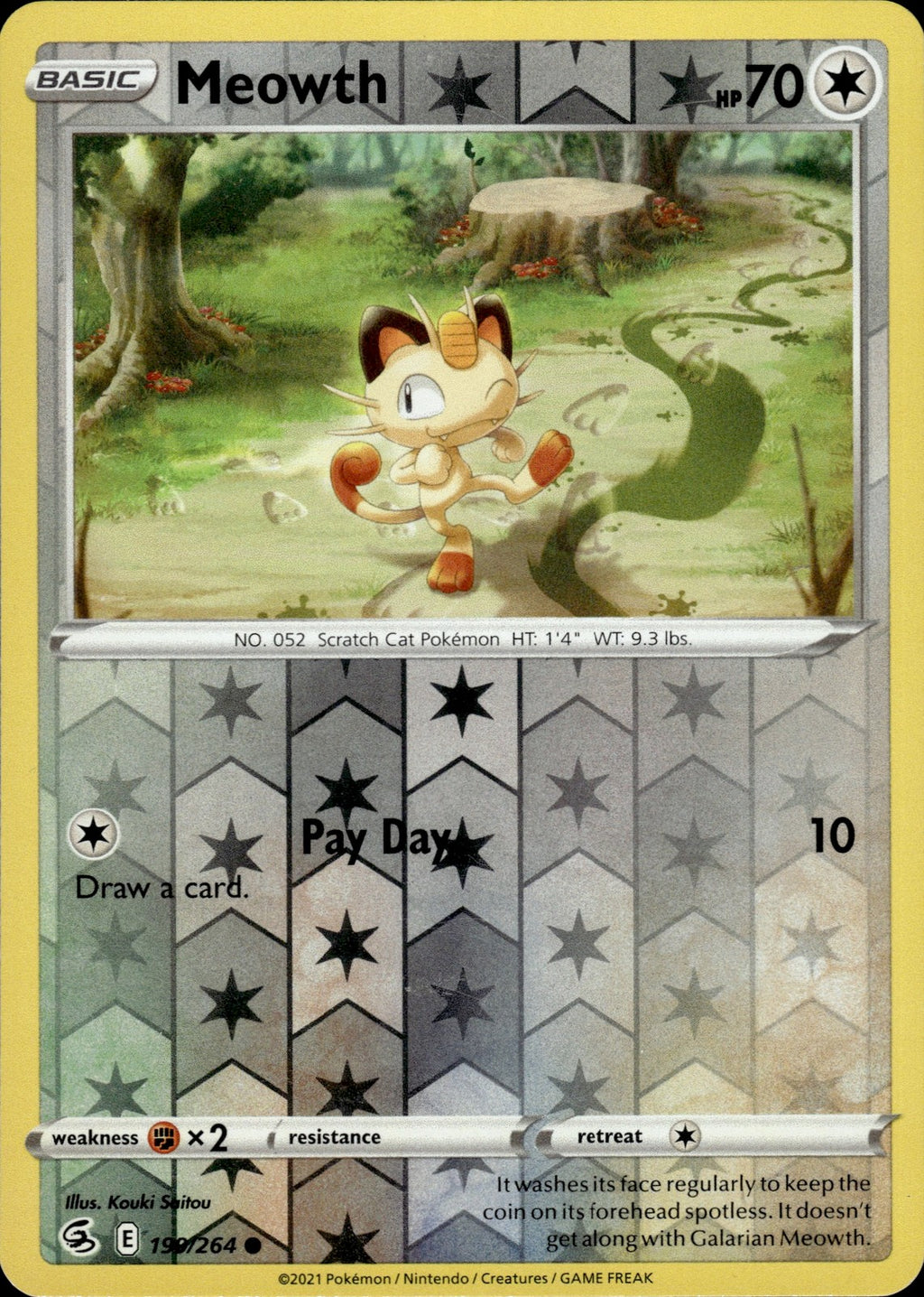 Meowth Reverse Holo Common SWSH08: Fusion Strike 199/264 NM