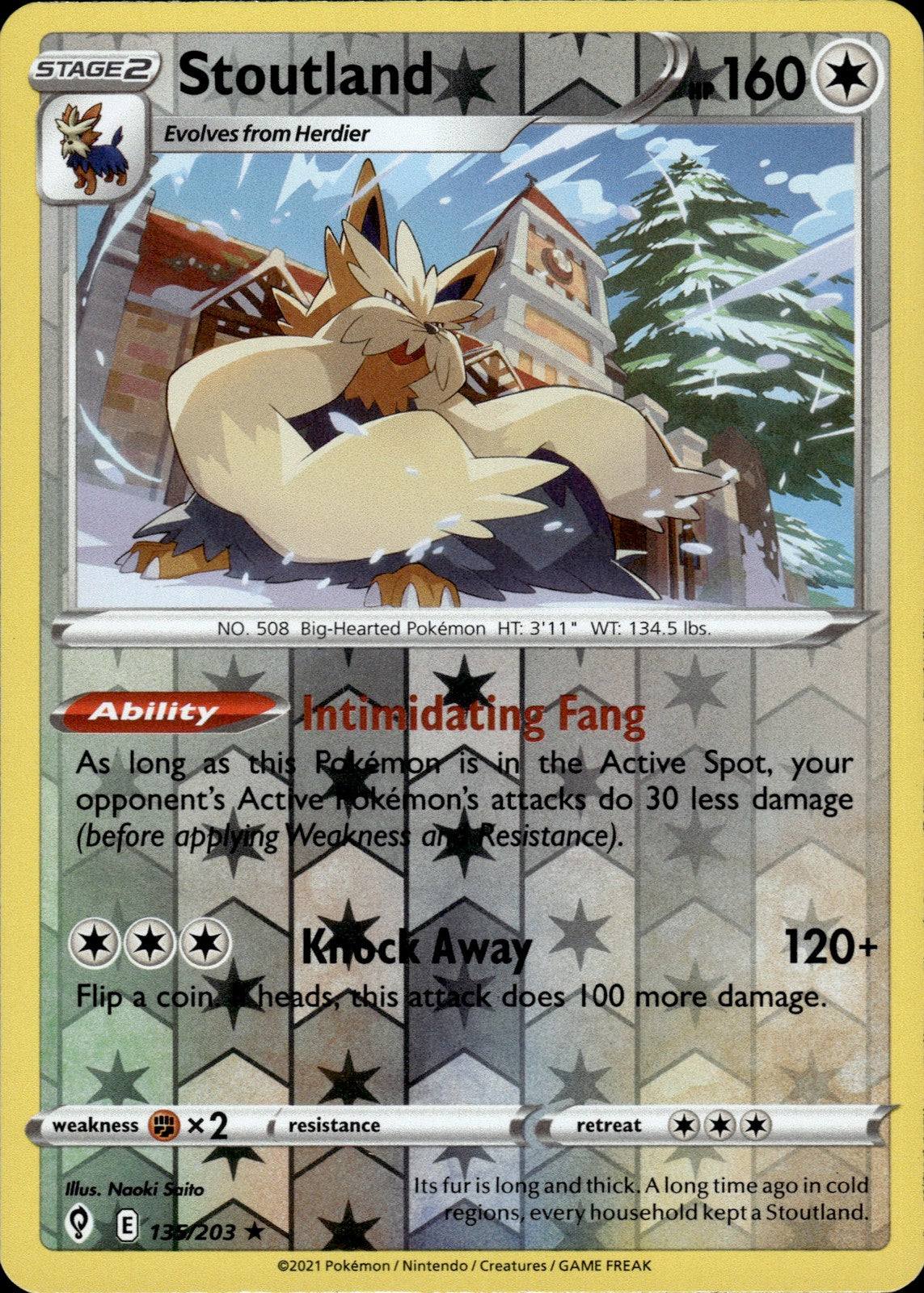Stoutland Reverse Holo Rare SWSH07: Evolving Skies 135/203 NM