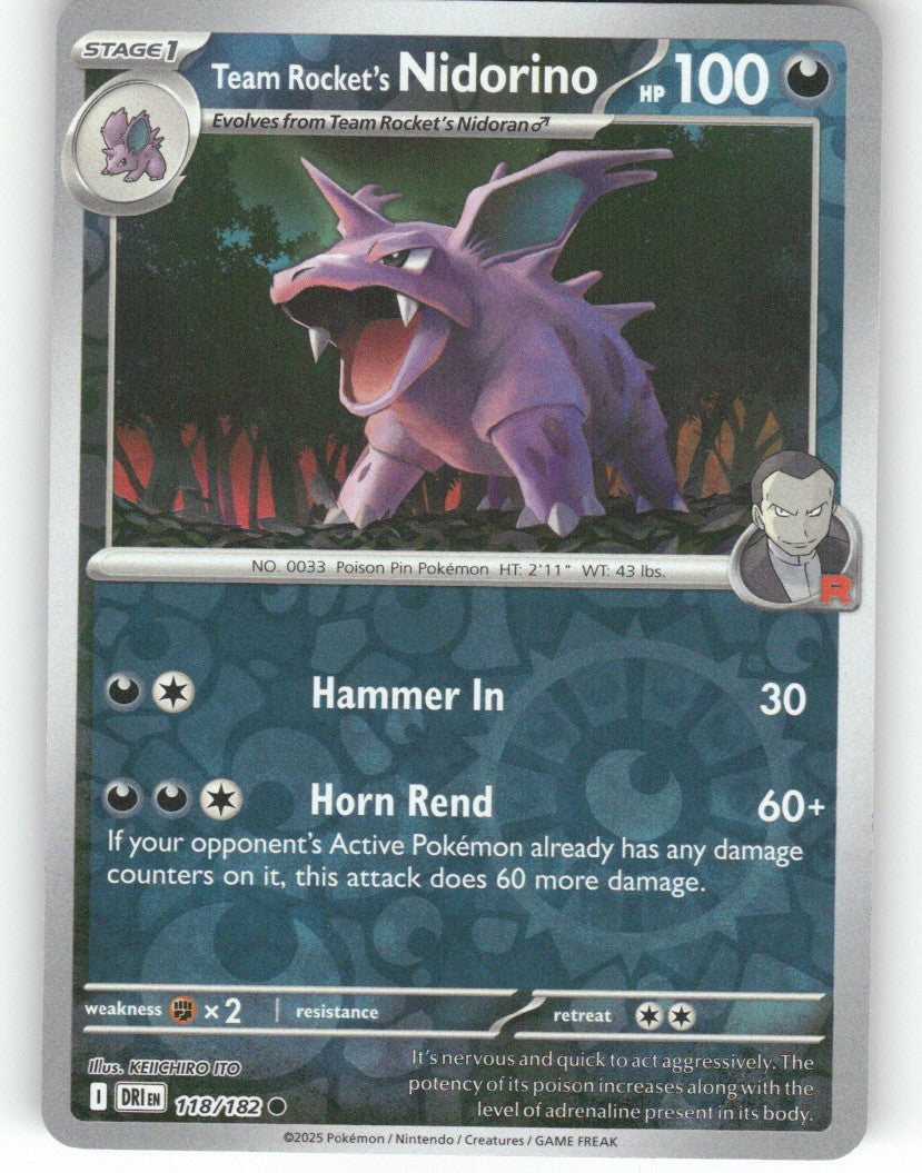 Team Rocket's Nidorino Reverse Holo Common SV10: Destined Rivals 118/182 NM