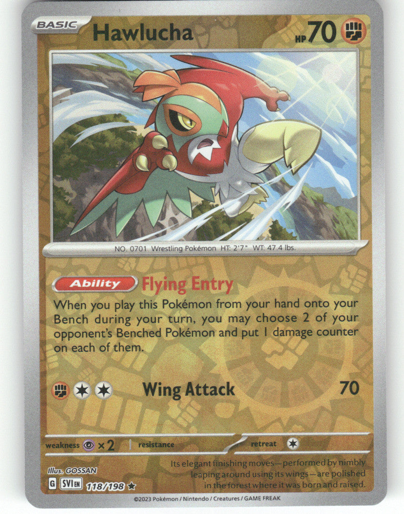 Hawlucha Reverse Holo Rare SV01: Scarlet & Violet Base Set 118/198 NM