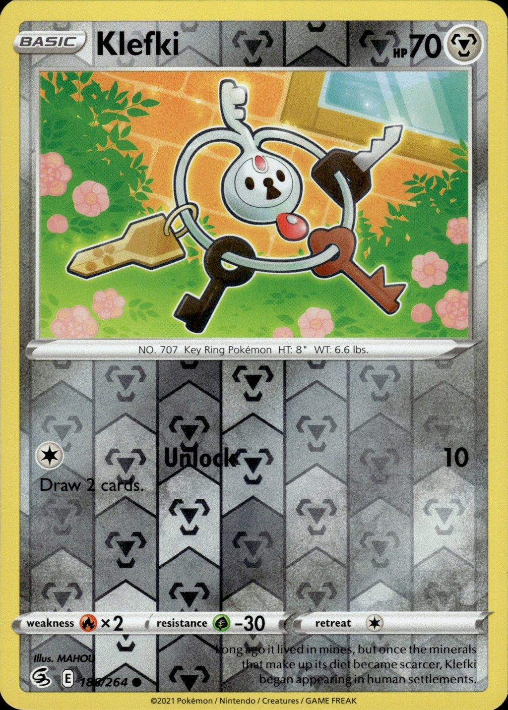 Klefki Reverse Holo Common SWSH08: Fusion Strike 186/264 NM