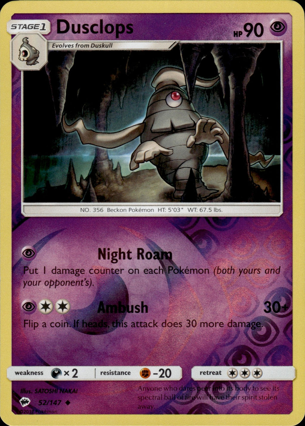 Dusclops Reverse Holo Uncommon SM - Burning Shadows 52/147 NM