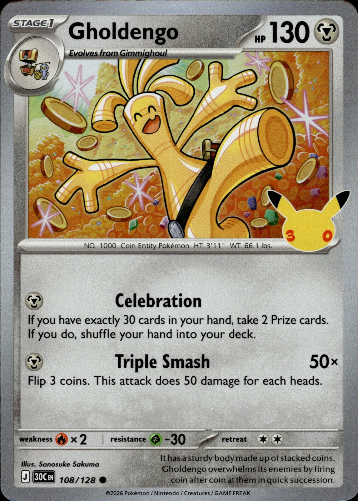 Gholdengo Holo Common ME: 30th Celebration 108/128 NM