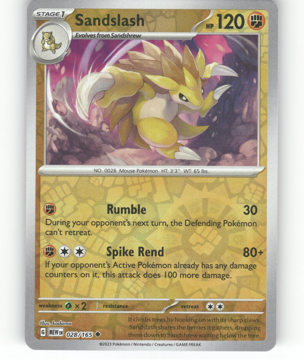 Sandslash Reverse Holo Uncommon SV: Scarlet & Violet 151 028/165 NM
