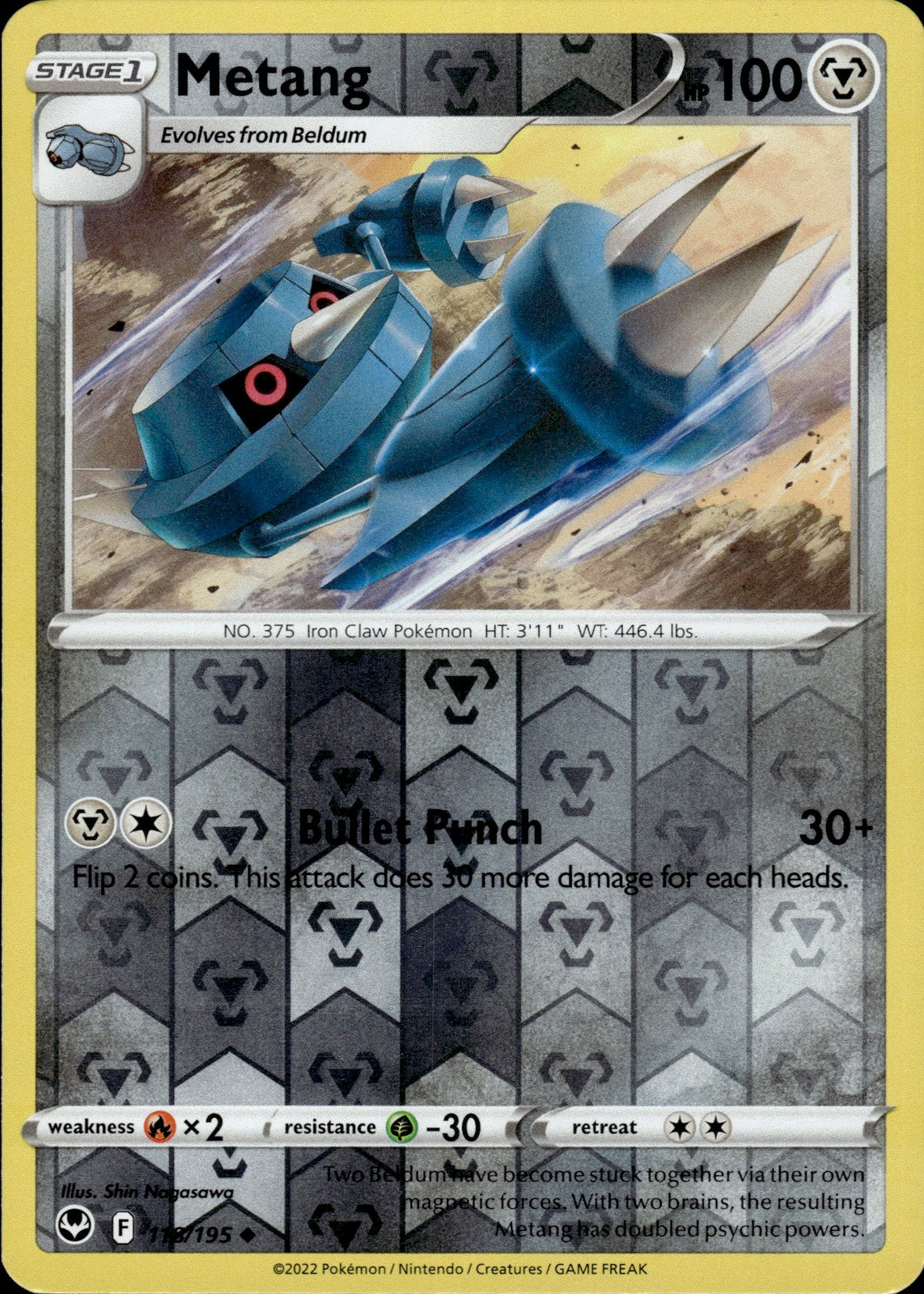 Metang Reverse Holo Uncommon SWSH12: Silver Tempest 118/195 NM
