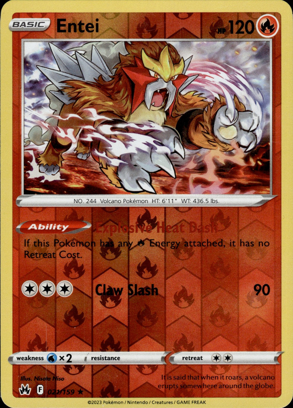 Entei Reverse Holo Holo Rare SWSH: Crown Zenith 021/159 NM