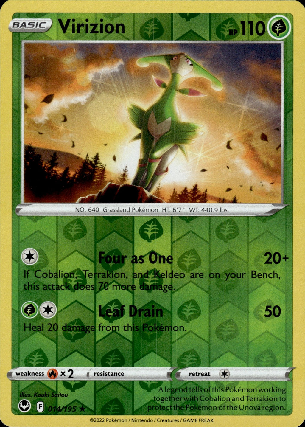 Virizion Reverse Holo Rare SWSH12: Silver Tempest 014/195 NM