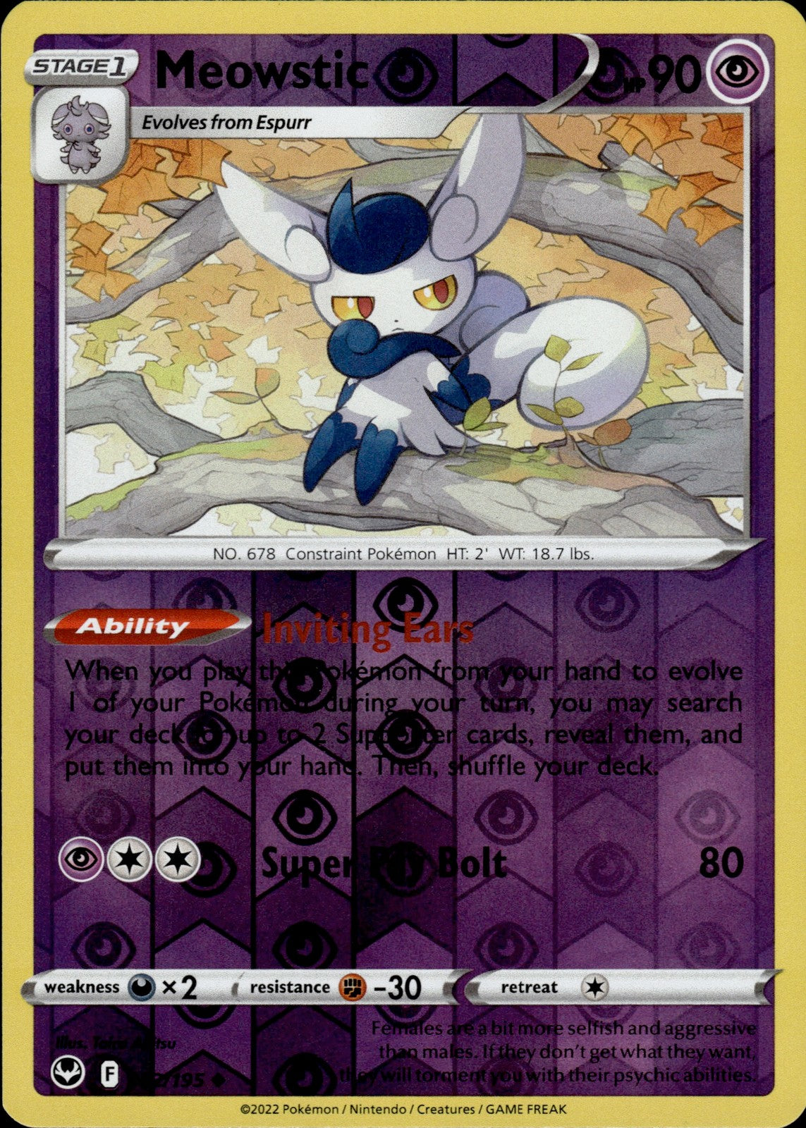 Meowstic Reverse Holo Uncommon SWSH12: Silver Tempest 082/195 NM