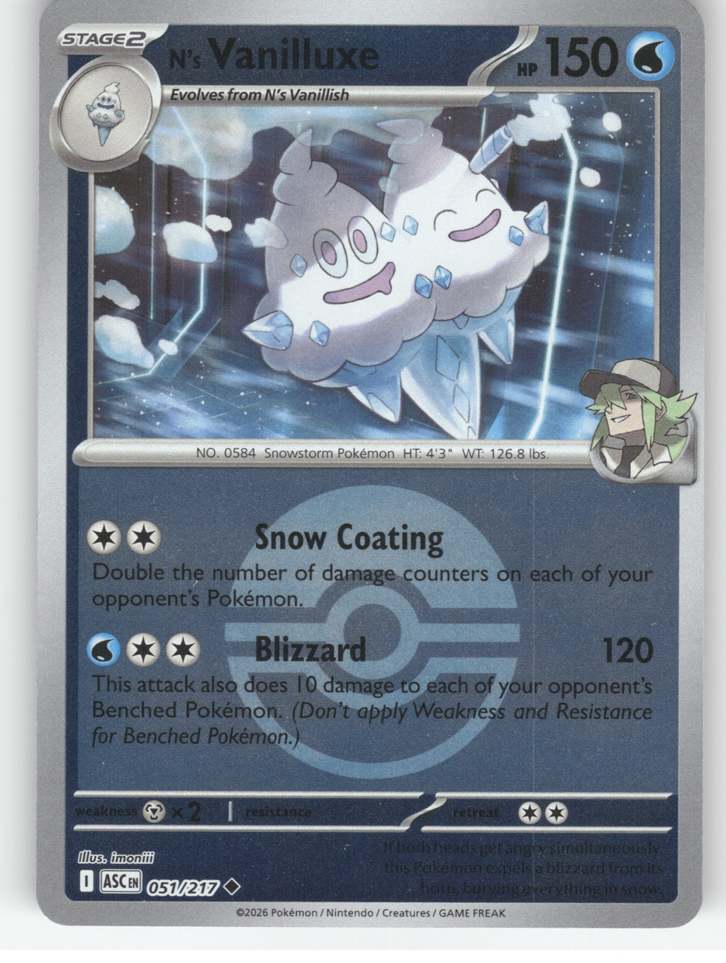 N's Vanilluxe (Poke Ball) Reverse Holo Uncommon ME: Ascended Heroes 051/217 NM