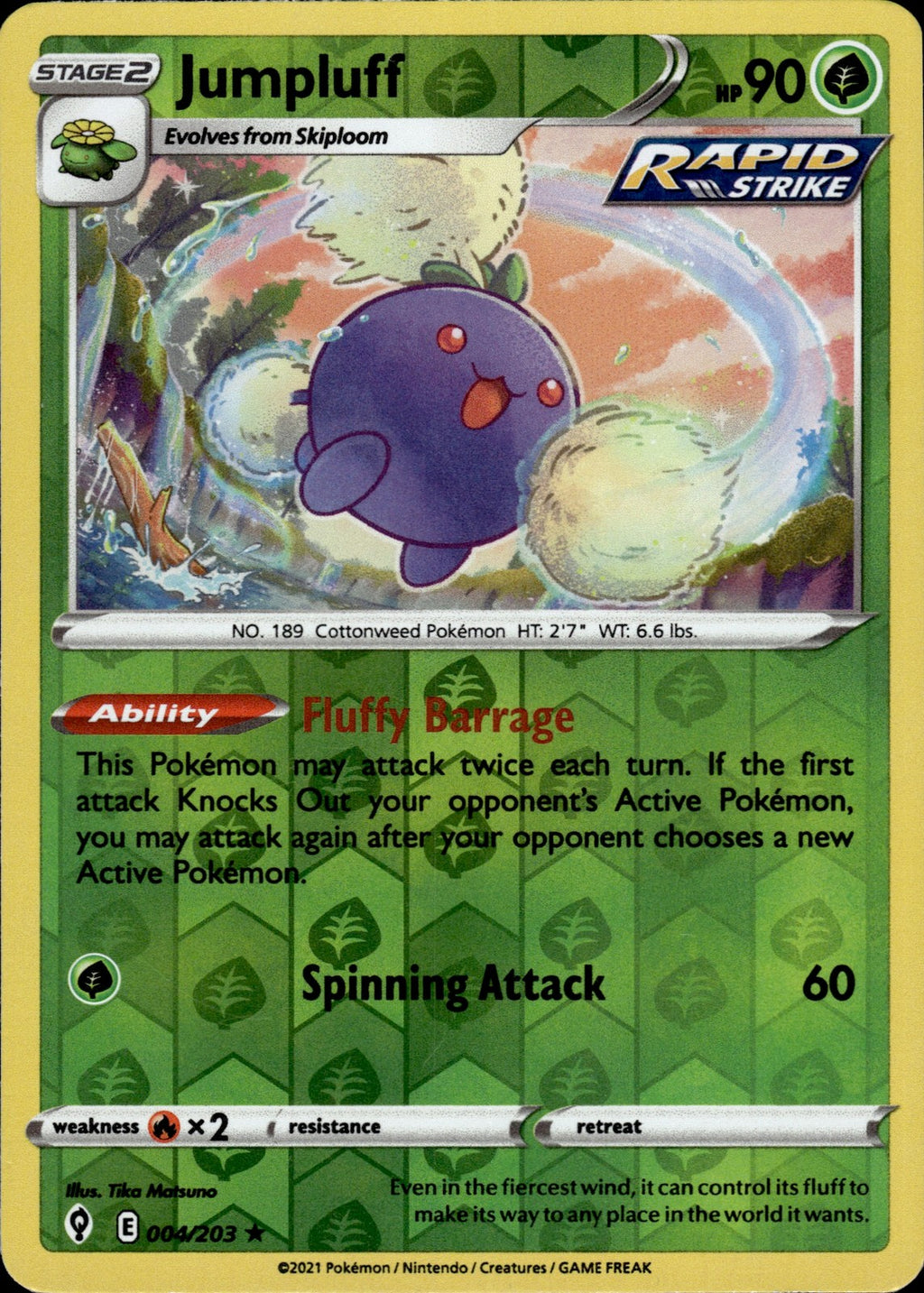 Jumpluff Reverse Holo Holo Rare SWSH07: Evolving Skies 004/203 NM
