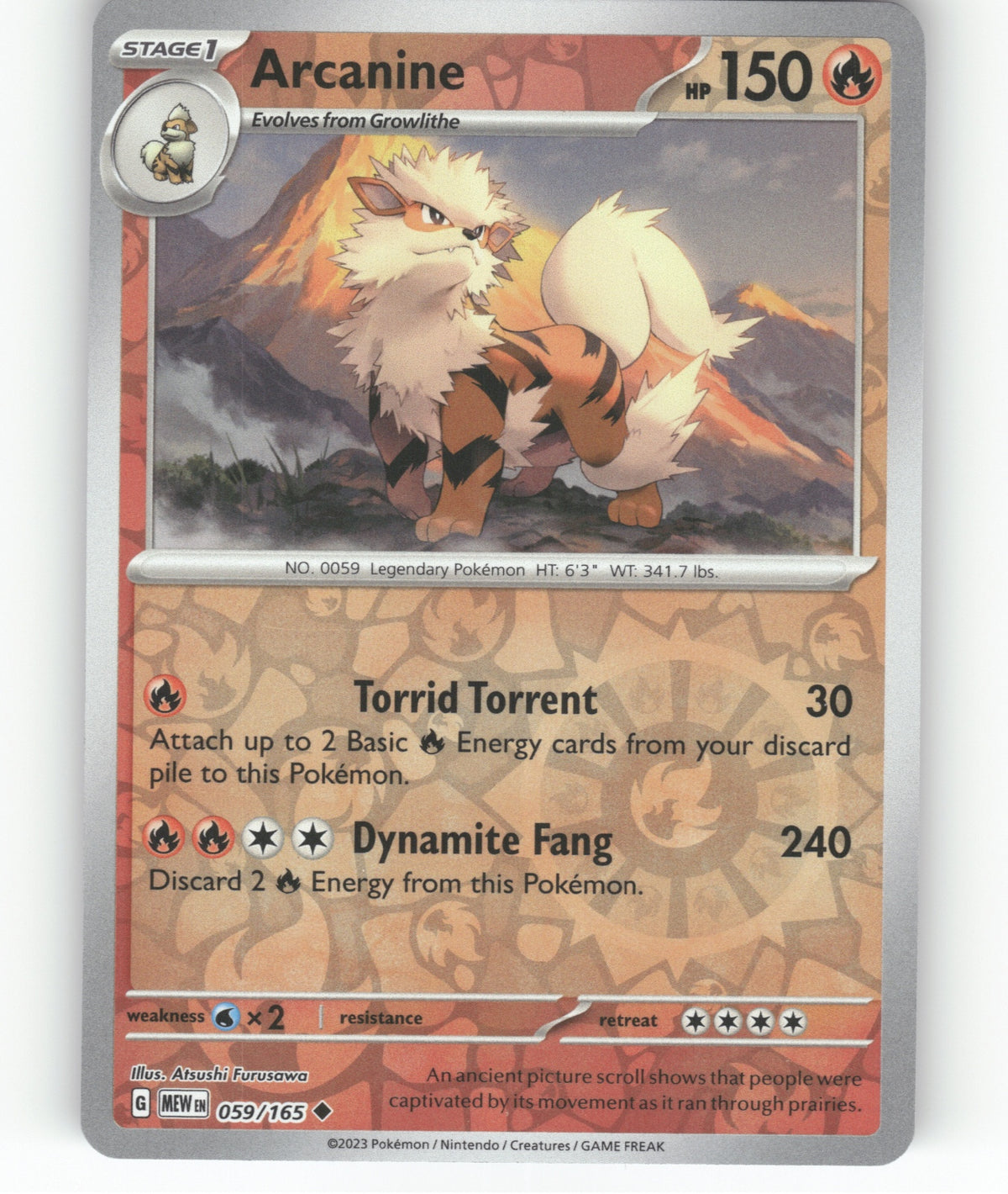 Arcanine Reverse Holo Uncommon SV: Scarlet & Violet 151 059/165 NM
