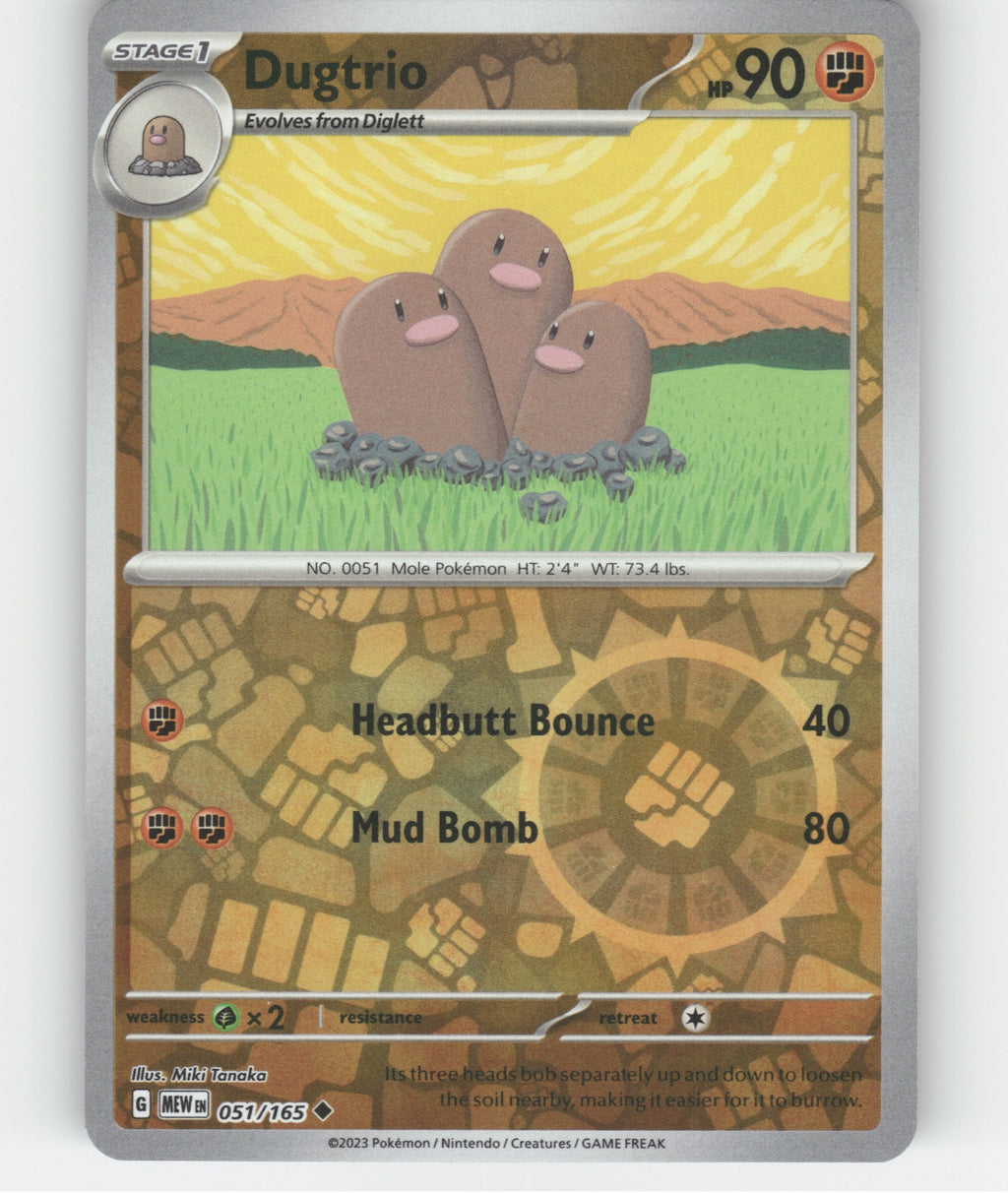 Dugtrio Reverse Holo Uncommon SV: Scarlet & Violet 151 051/165 NM