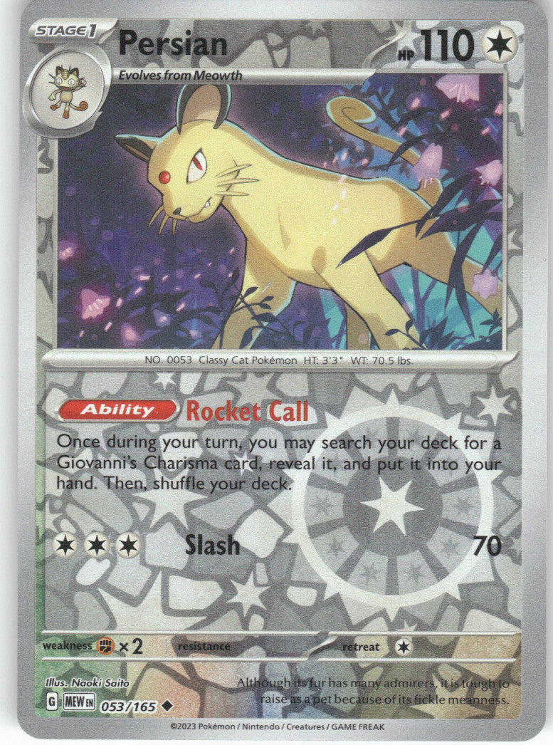 Persian Reverse Holo Uncommon SV: Scarlet & Violet 151 053/165 NM