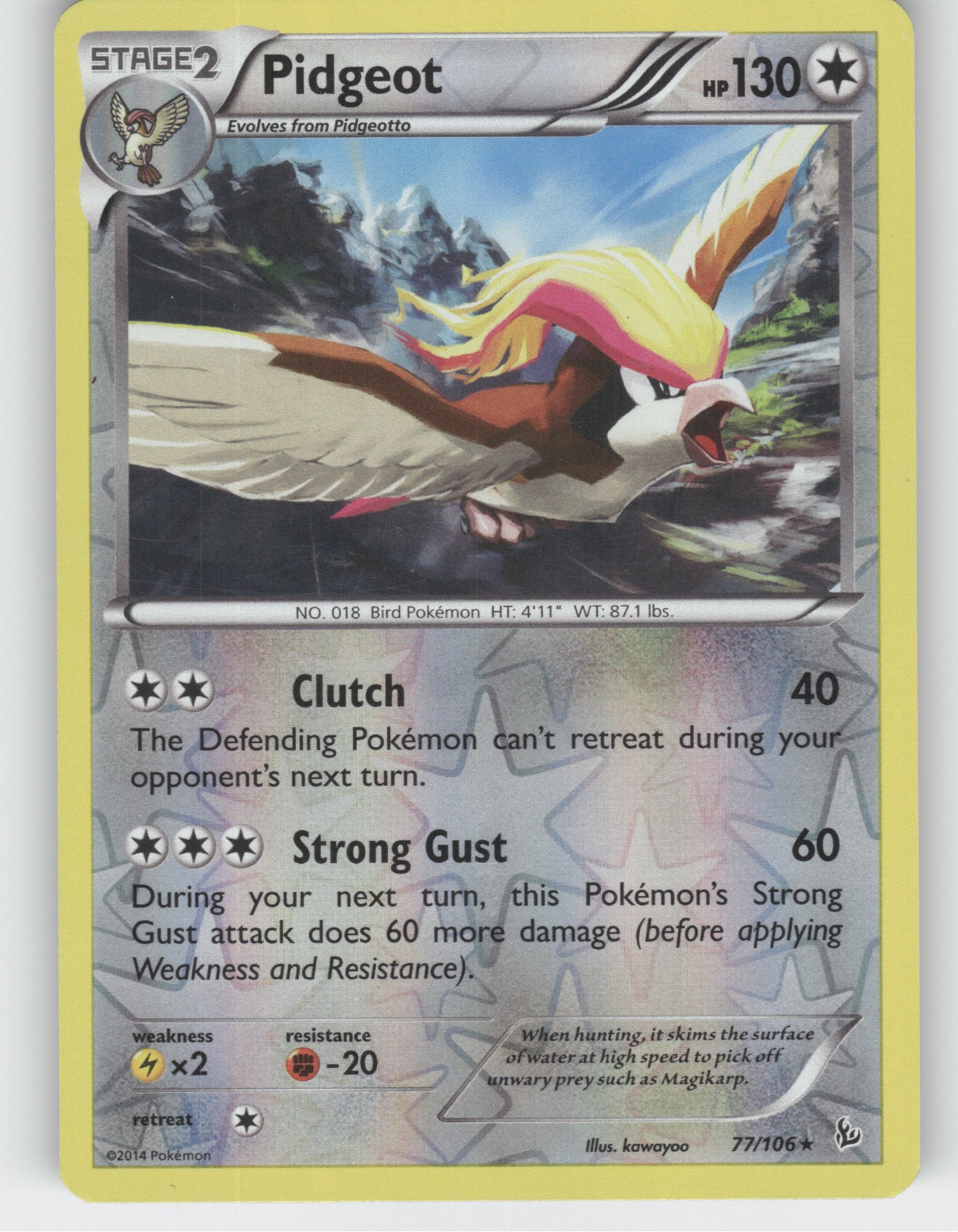 Pidgeot Reverse Holo Rare XY - Flashfire 77/106 NM
