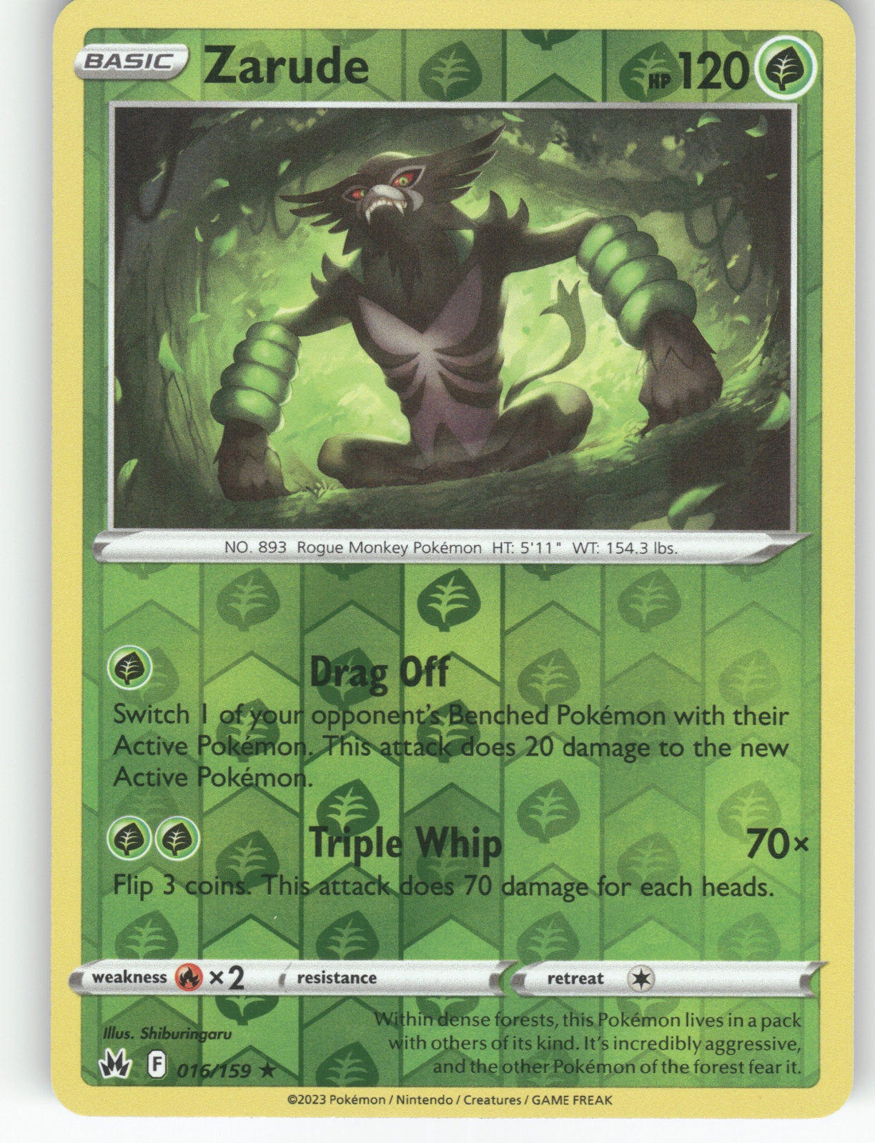 Zarude Reverse Holo Holo Rare SWSH: Crown Zenith 016/159 NM