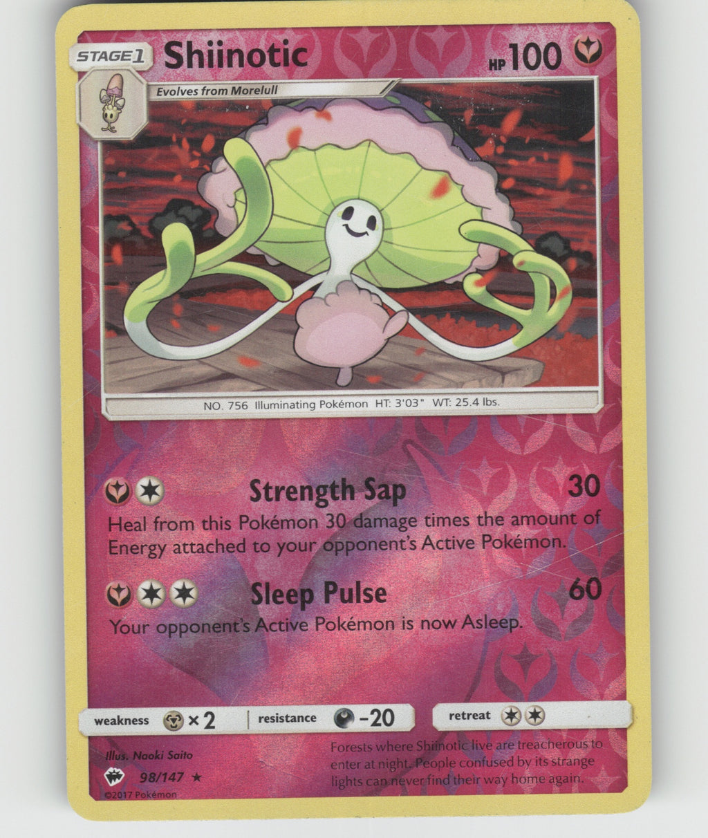 Shiinotic Reverse Holo Rare SM - Burning Shadows 98/147 NM