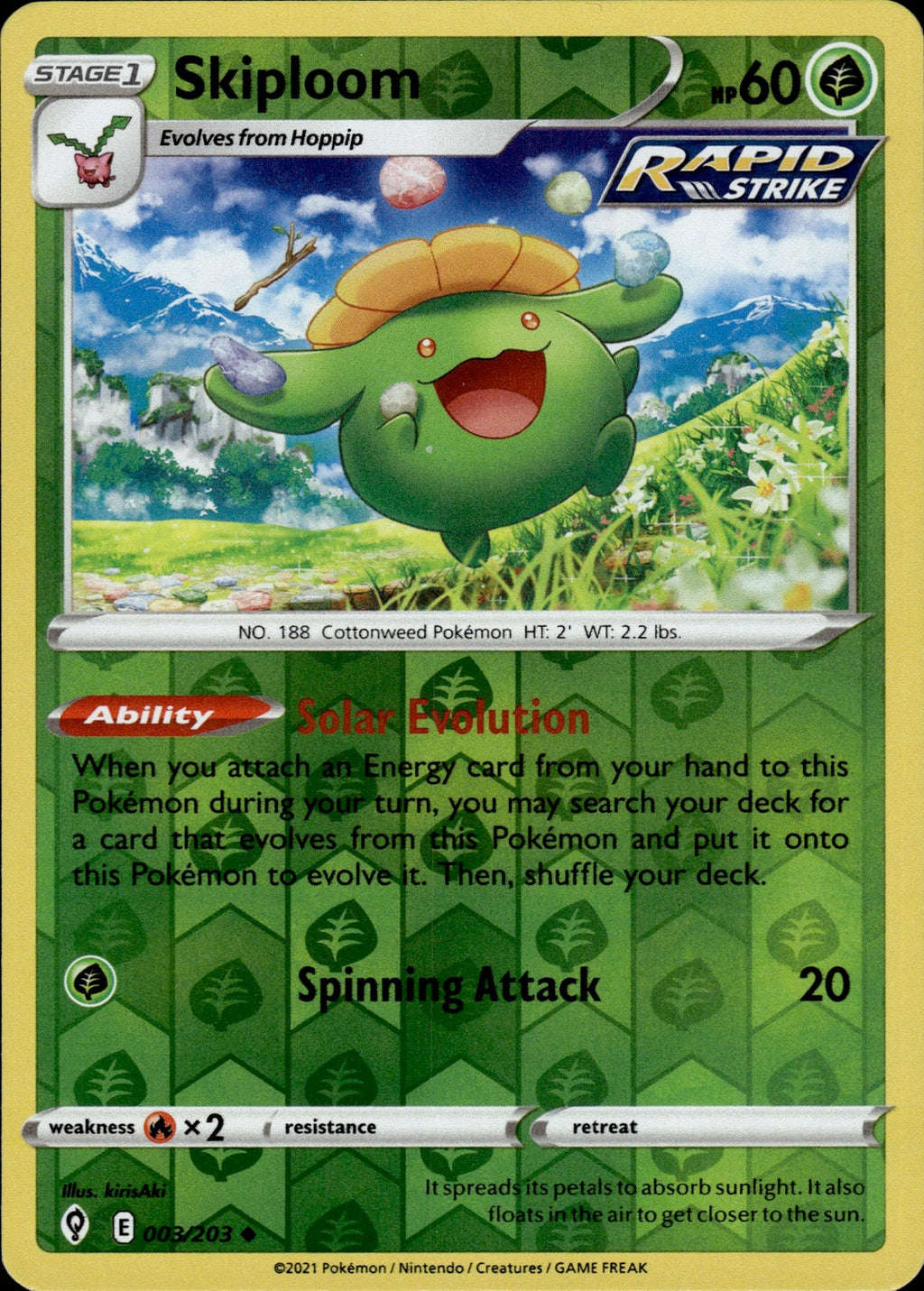 Skiploom Reverse Holo Uncommon SWSH07: Evolving Skies 003/203 NM