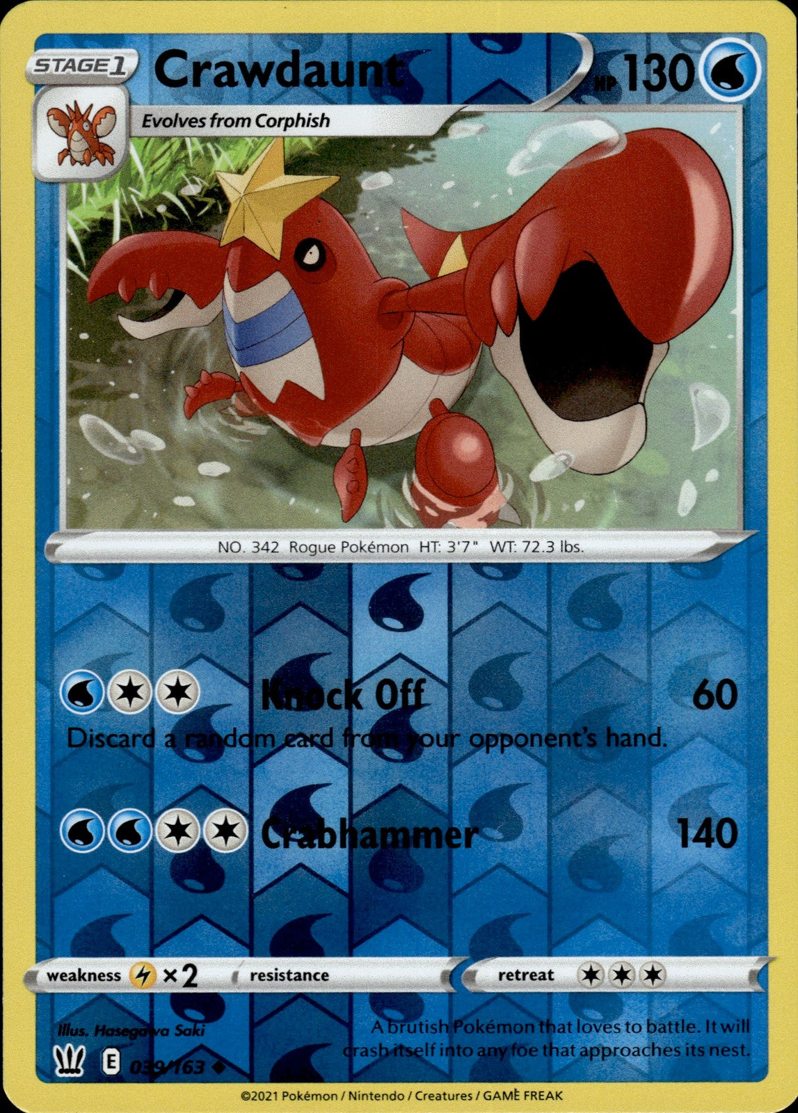 Crawdaunt Reverse Holo Uncommon SWSH05: Battle Styles 039/163 NM