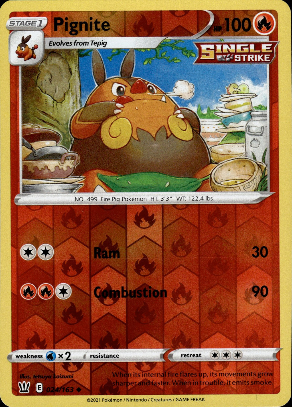 Pignite Reverse Holo Uncommon SWSH05: Battle Styles 024/163 NM