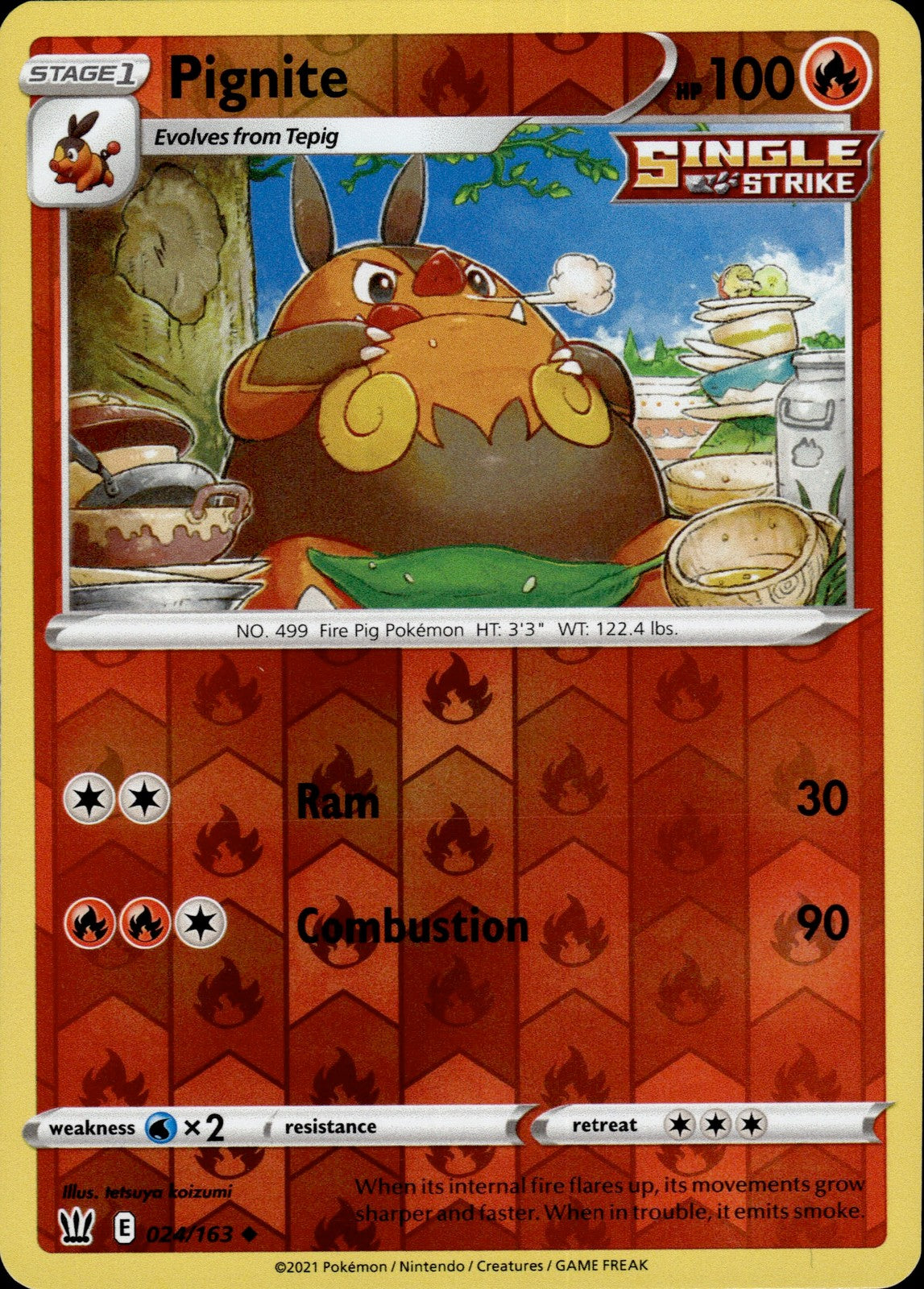 Pignite Reverse Holo Uncommon SWSH05: Battle Styles 024/163 NM