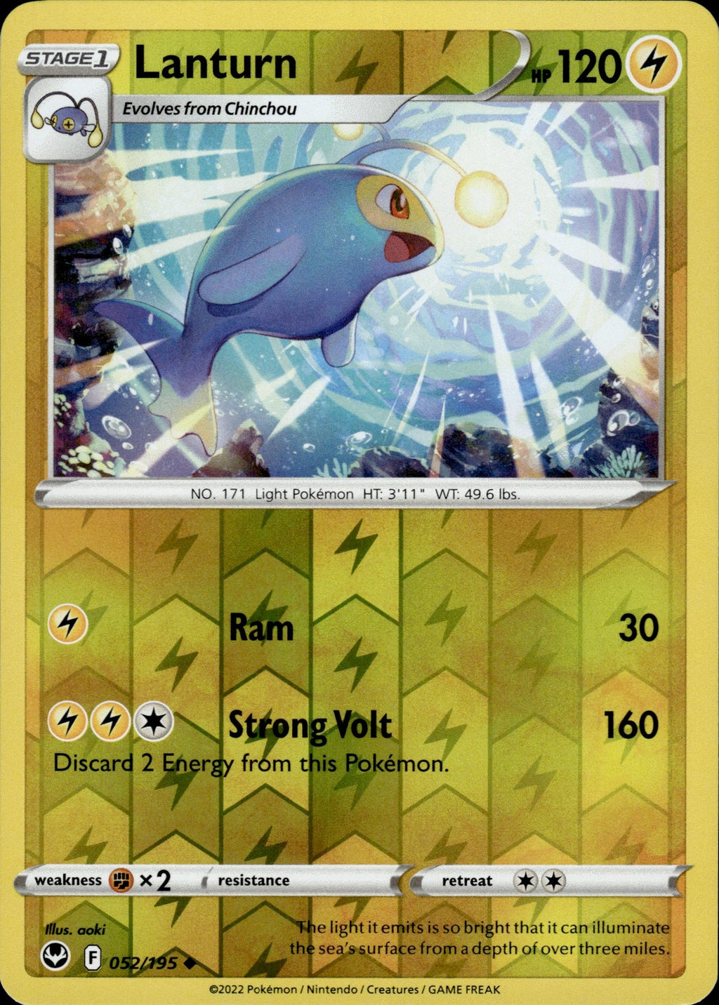 Lanturn Reverse Holo Uncommon SWSH12: Silver Tempest 052/195 NM