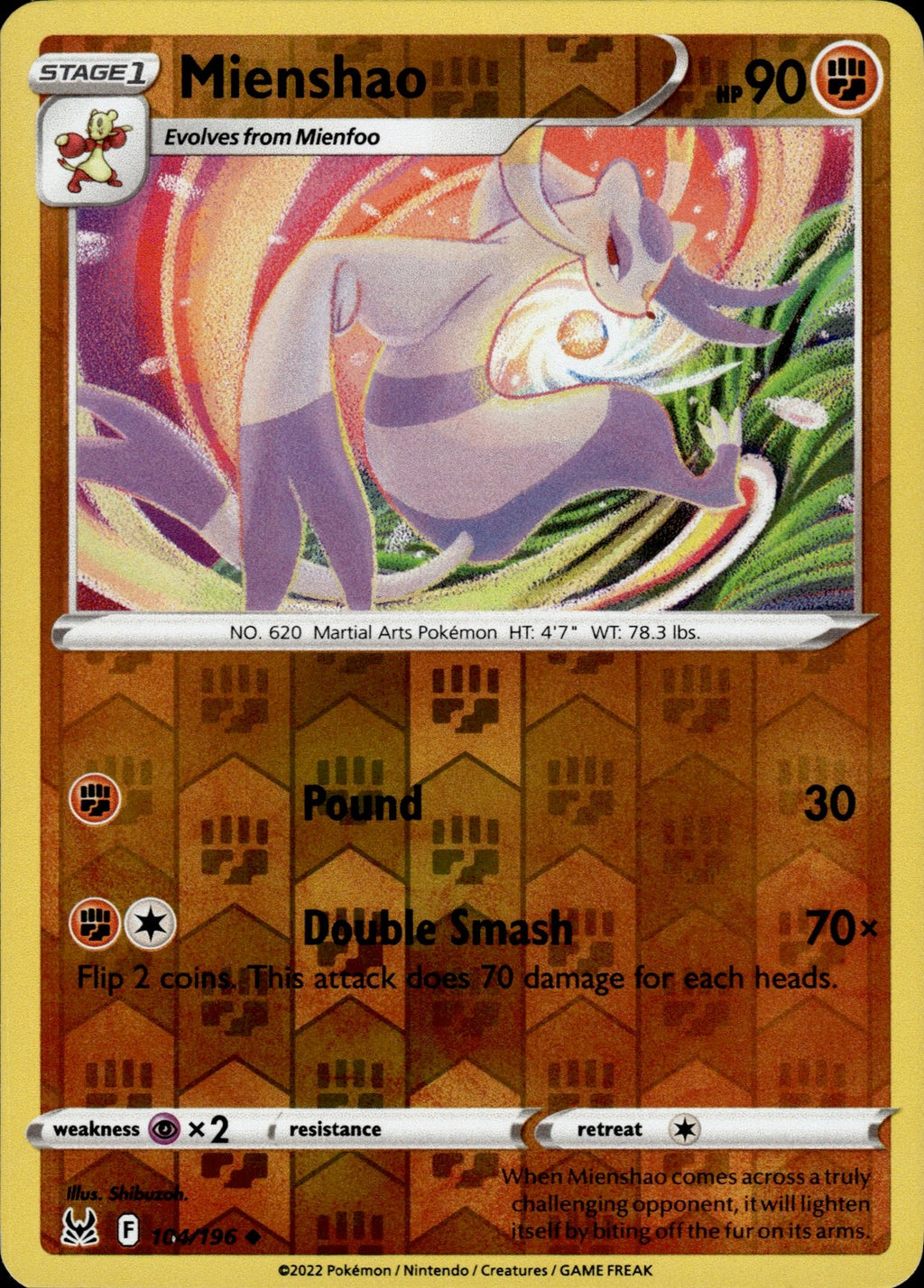 Mienshao Reverse Holo Uncommon SWSH11: Lost Origin 104/196 NM