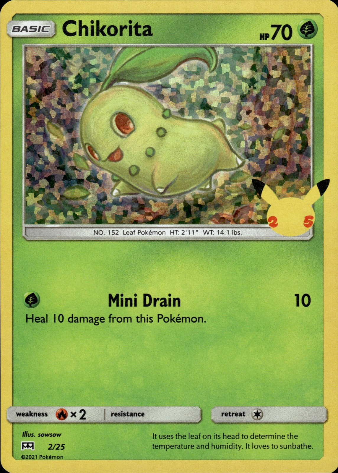 Chikorita Holo Promo McDonald's 25th Anniversary Promos 002/025 NM