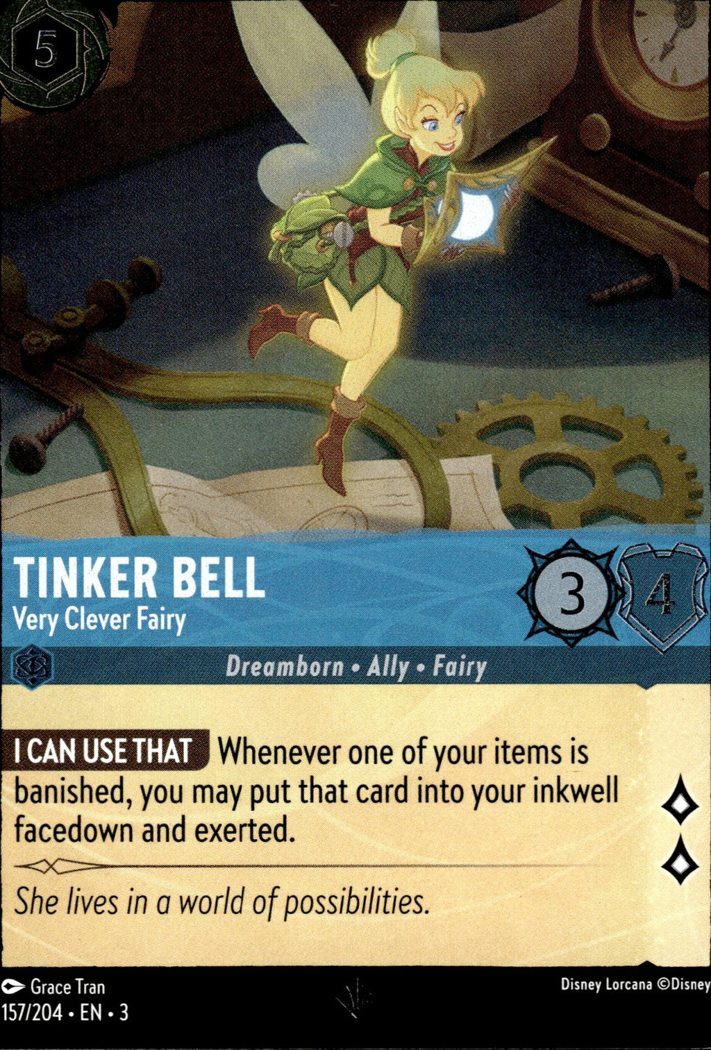 Tinker Bell - Very Clever Fairy Cold Foil  Into the Inklands 157/204 NM