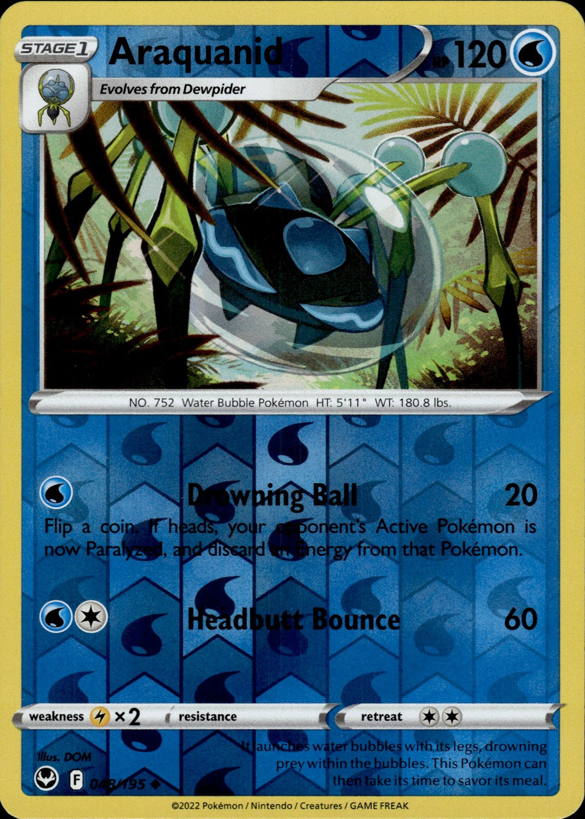 Araquanid Reverse Holo Uncommon SWSH12: Silver Tempest 048/195 NM