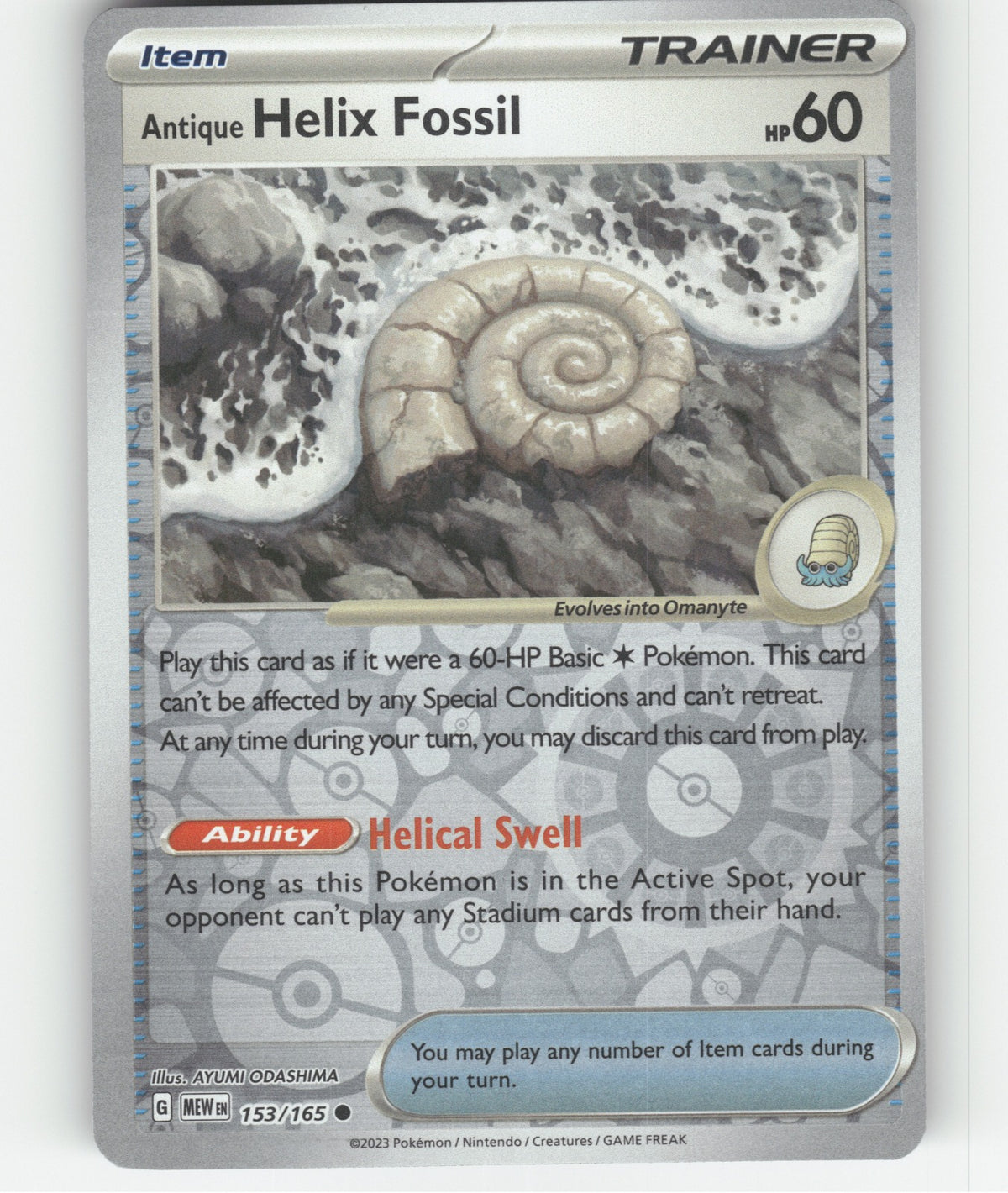 Antique Helix Fossil Reverse Holo Common SV: Scarlet & Violet 151 153/165 NM