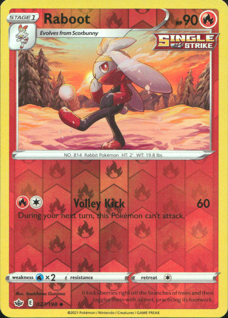 Raboot Reverse Holo Uncommon SWSH06: Chilling Reign 027/198 NM