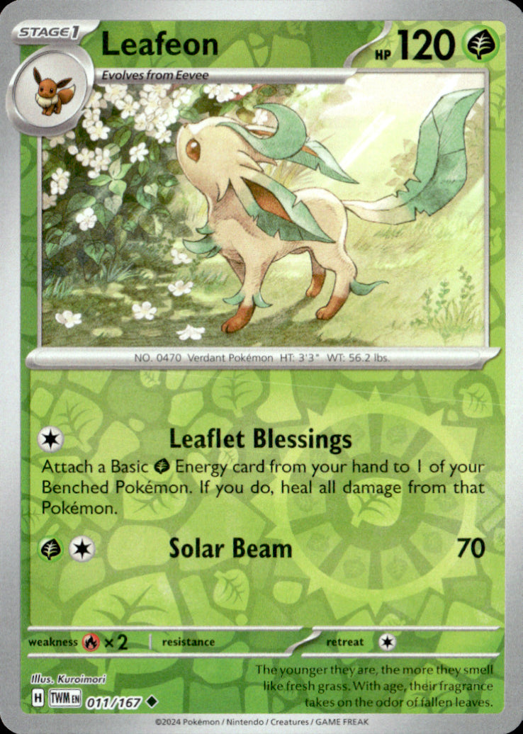 Leafeon Reverse Holo Uncommon SV06: Twilight Masquerade 011/167 NM