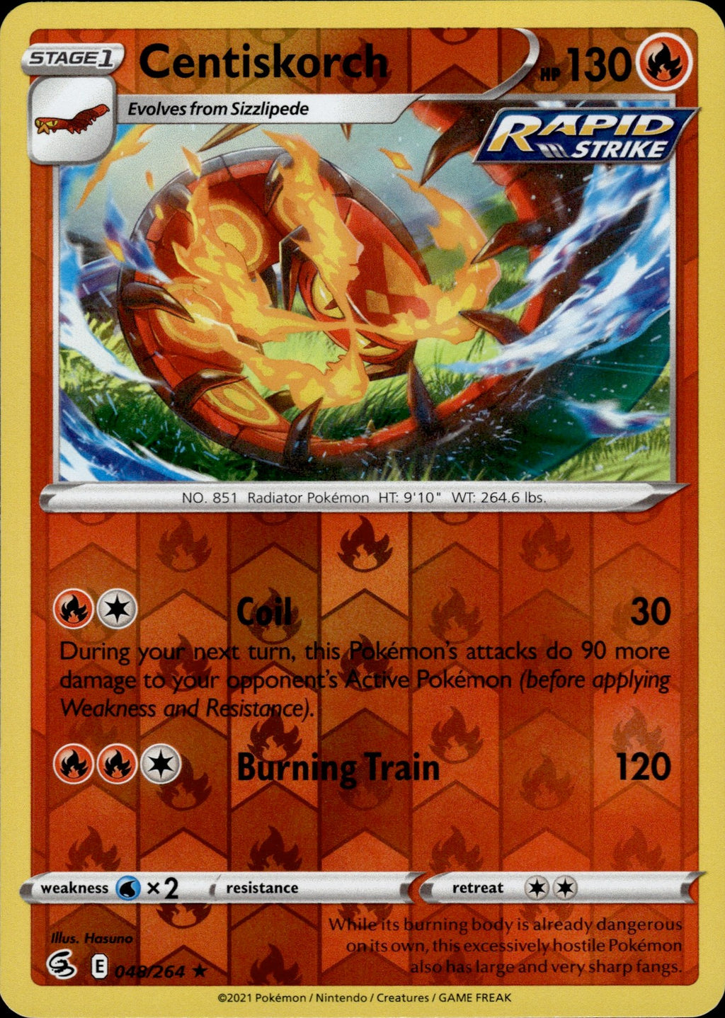Centiskorch (48) Reverse Holo Rare SWSH08: Fusion Strike 048/264 NM