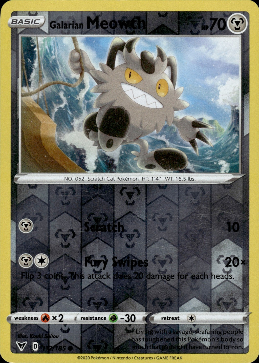 Galarian Meowth Reverse Holo Common SWSH04: Vivid Voltage 112/185 NM