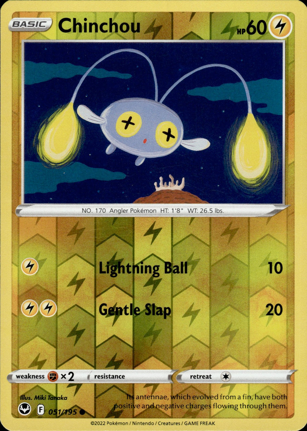 Chinchou Reverse Holo Common SWSH12: Silver Tempest 051/195 NM