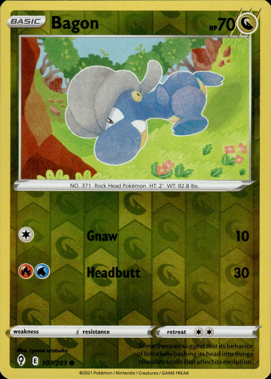 Bagon Reverse Holo Common SWSH07: Evolving Skies 107/203 NM
