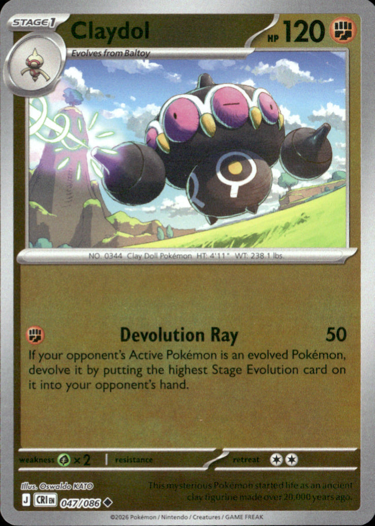 Claydol Reverse Holo Uncommon ME04: Chaos Rising 047/086 NM