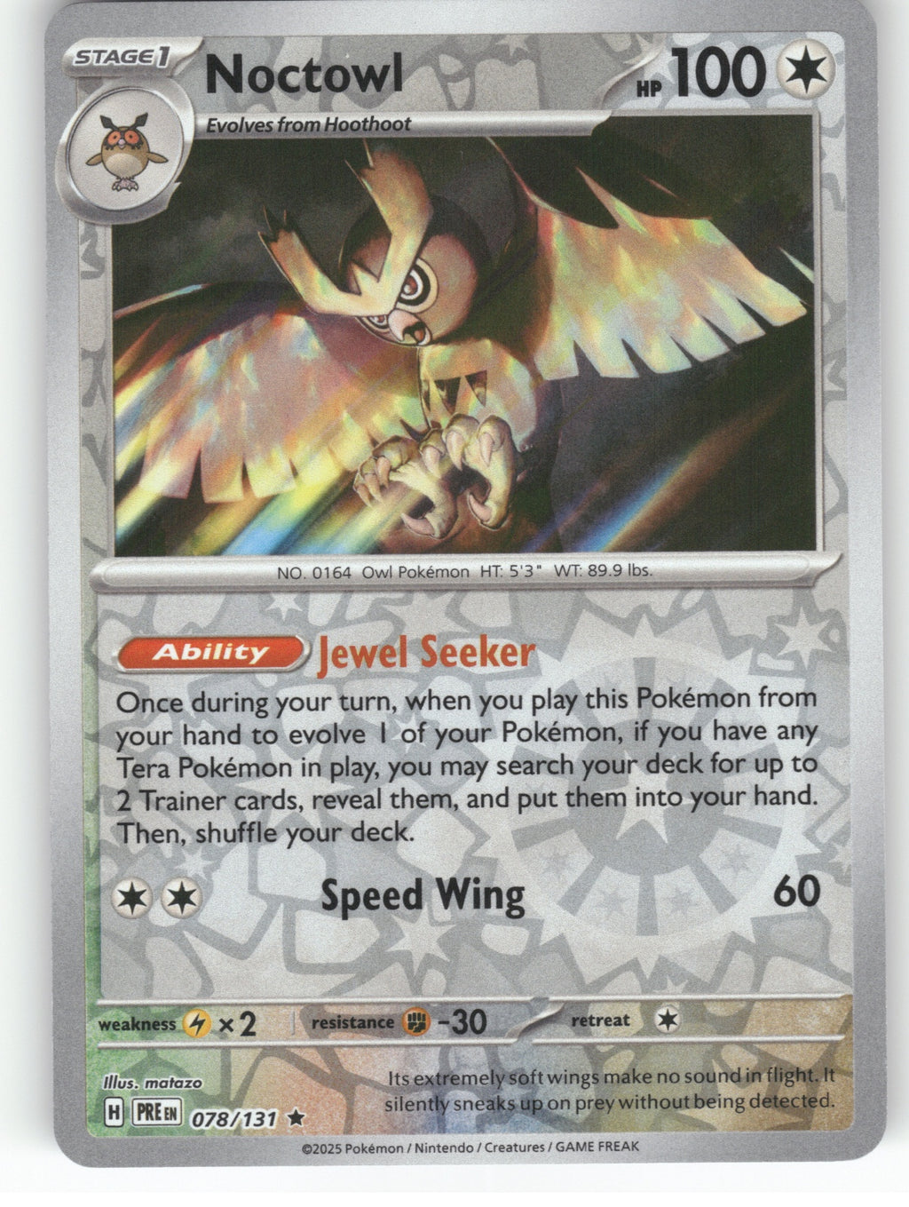 Noctowl Reverse Holo Rare SV: Prismatic Evolutions 078/131 NM