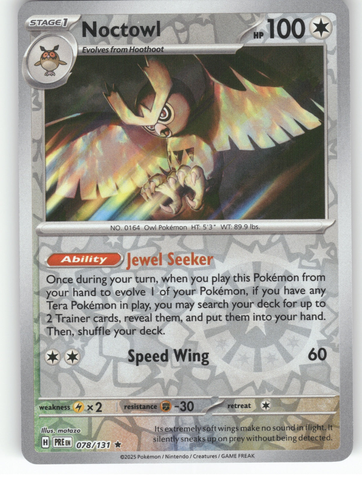 Noctowl Reverse Holo Rare SV: Prismatic Evolutions 078/131 NM
