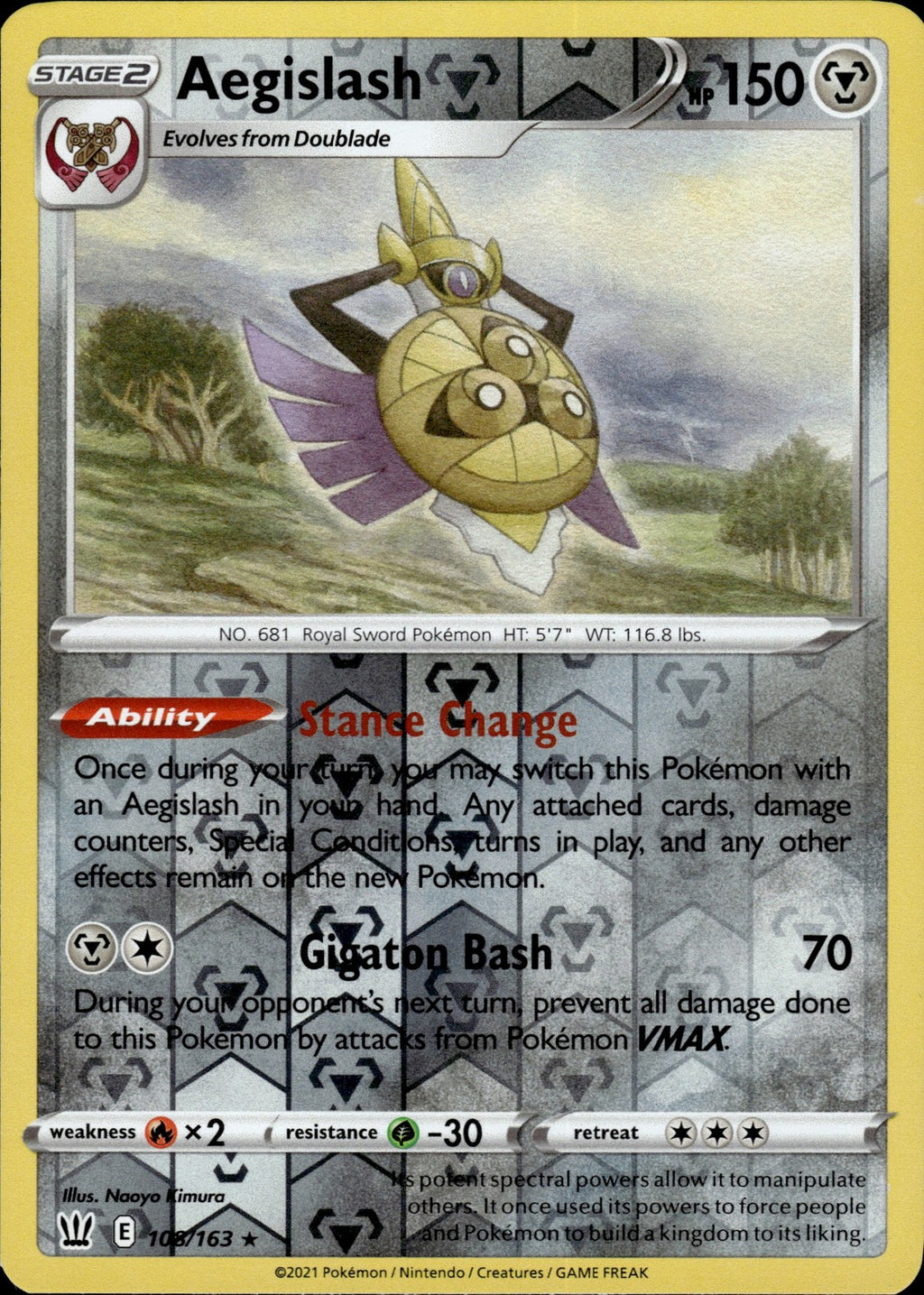 Aegislash (108) Reverse Holo Rare SWSH05: Battle Styles 108/163 NM