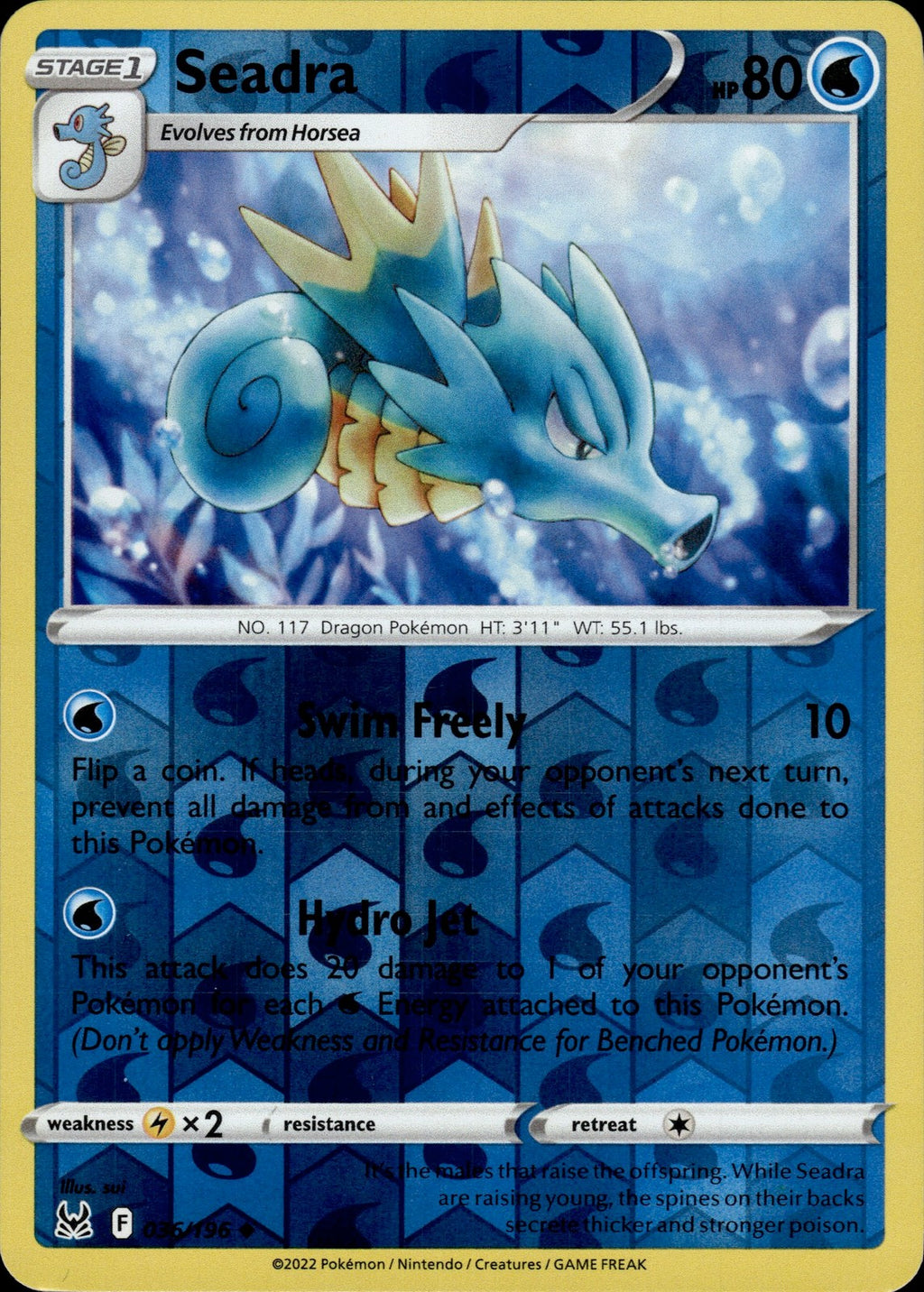 Seadra Reverse Holo Uncommon SWSH11: Lost Origin 036/196 NM