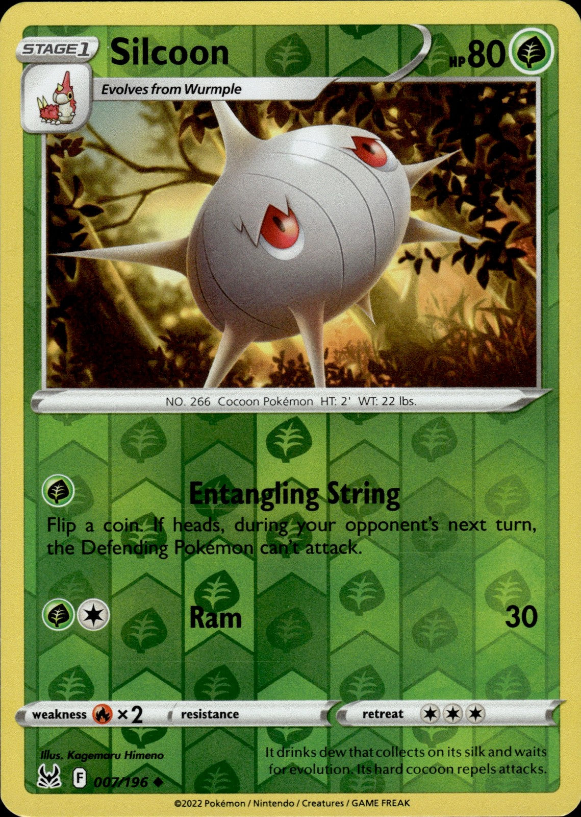 Silcoon Reverse Holo Uncommon SWSH11: Lost Origin 007/196 NM