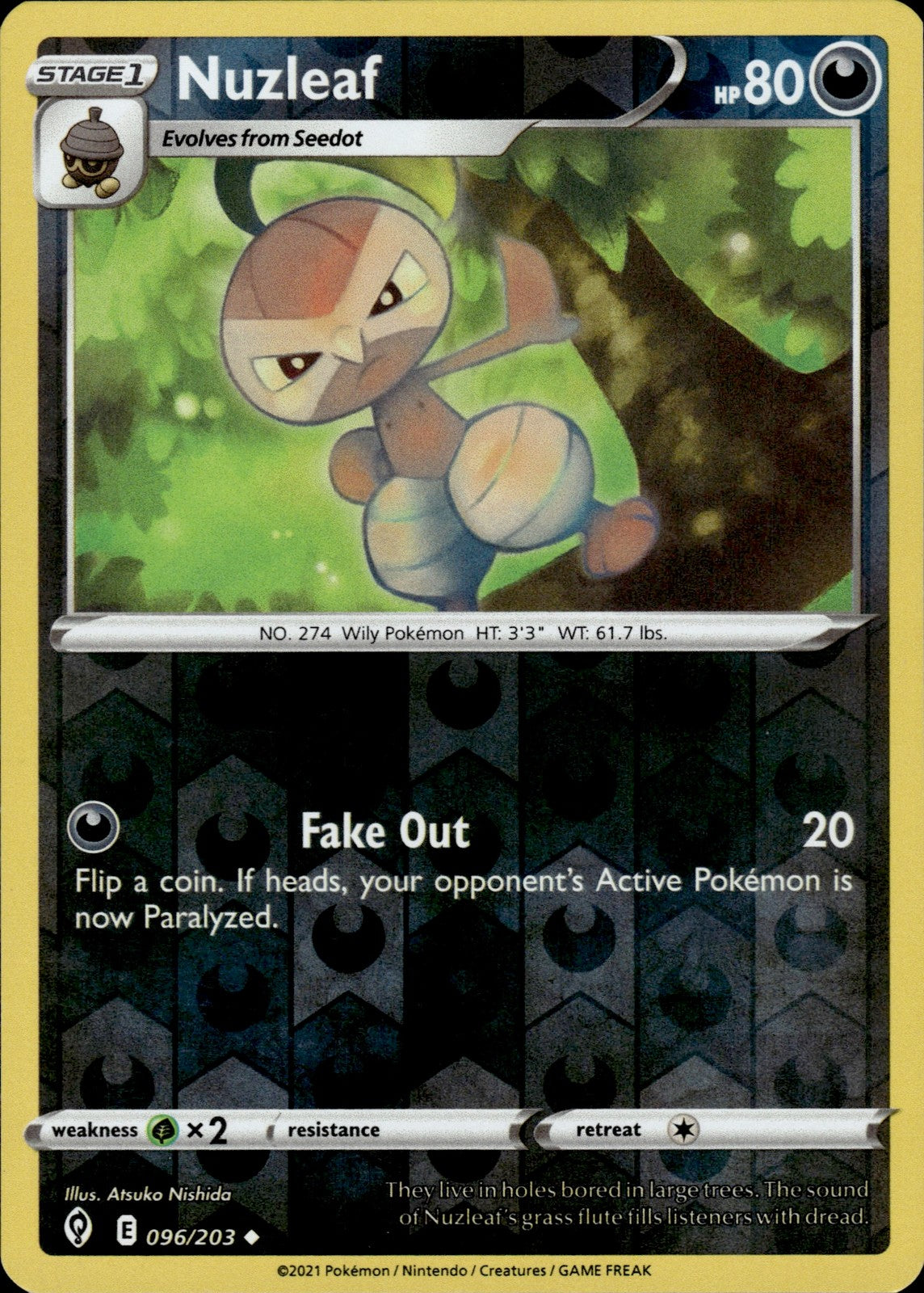 Nuzleaf Reverse Holo Uncommon SWSH07: Evolving Skies 096/203 NM