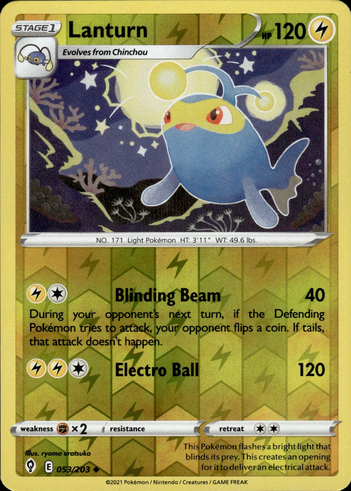 Lanturn Reverse Holo Uncommon SWSH07: Evolving Skies 053/203 NM